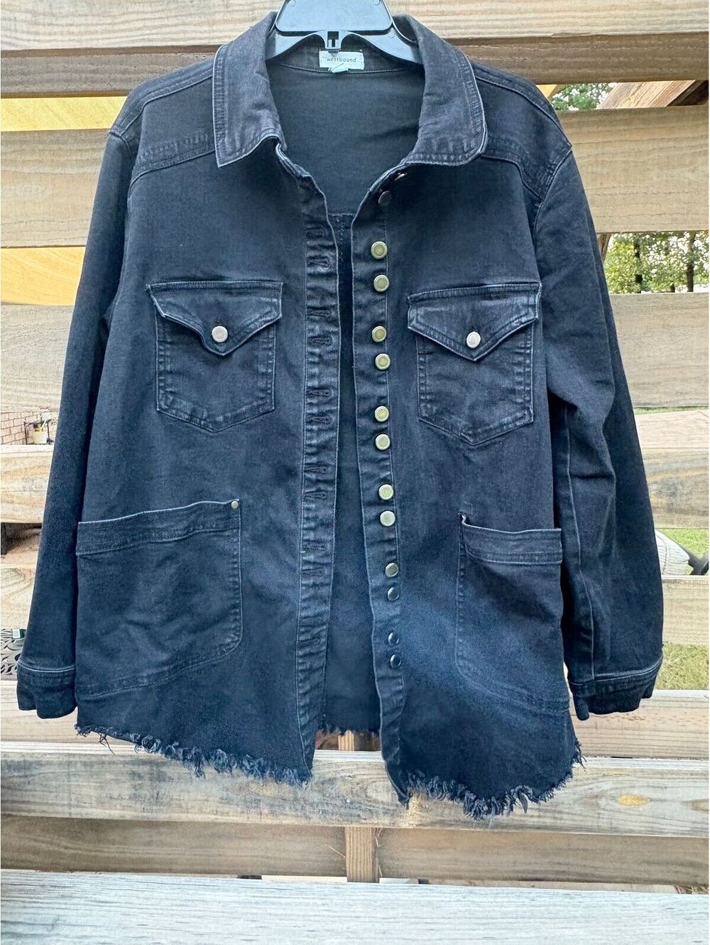 Westbound Black denim jacket with fringe on bottom size L
